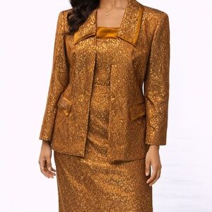 Vintage Teri Jon Gold Brocade Suit – Size 12 (Designer, 2-Piece)